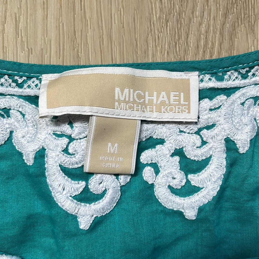 Michael Kors Blue Embroidered Long Sleeve Shirt Blouse Size Medium - Picture 3 of 5